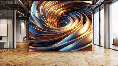 Abstract swirling metallic surfaces with reflective highlights , abstract, swirling, metallic, surfaces, reflective Wall mural