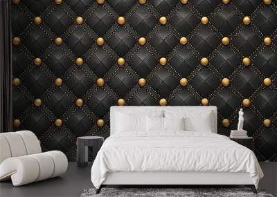 Black dark elegant seamless retro pattern with gold dots on vintage leather texture background for luxury poster, invitation card or party decor Wall mural