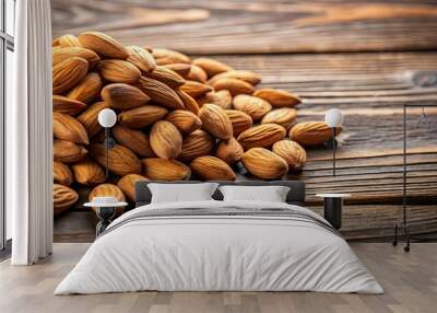 Fresh and tasty almonds on a wooden surface Wall mural