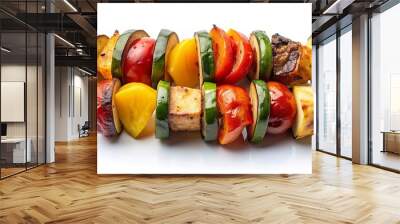 Grilled vegetable skewer isolated on white background, perfect for vegetarian and vegan BBQ dishes, grilled, vegetable, skewer Wall mural