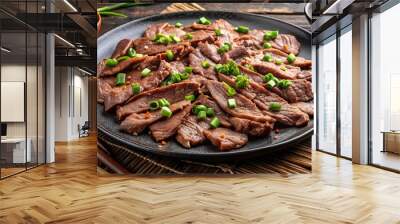 Plate of Korean bulgogi, thin slices of marinated beef cooked on grill, Korean, bulgogi, beef, marinated, grilled Wall mural