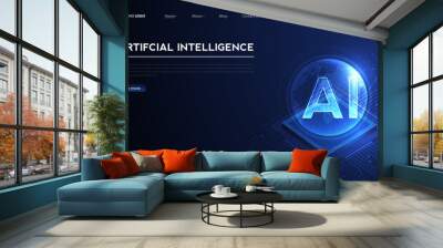 Artificial intelligence, machine learning, ai, data deep learning for future technology artwork, mining, isometric, neural network, machine programming and Responsive web banner. vector Illustration. Wall mural