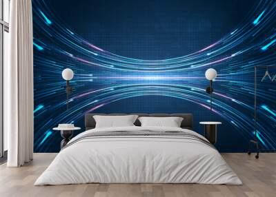 blue light streak, fiber optic, speed line, futuristic background for 5g or 6g technology wireless d Wall mural