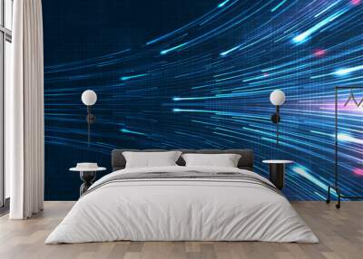 blue light streak, fiber optic, speed line, futuristic background for 5g or 6g technology wireless d Wall mural