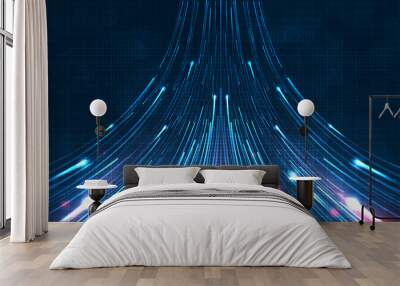 blue light streak, fiber optic, speed line, futuristic background for 5g or 6g technology wireless d Wall mural