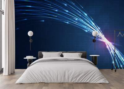 blue light streak, fiber optic, speed line, futuristic background for 5g or 6g technology wireless d Wall mural