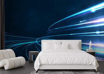 Blue light streak, fiber optic, speed line, futuristic background for 5g or 6g technology wireless data transmission, high-speed internet in abstract. internet network concept. vector design. Wall mural