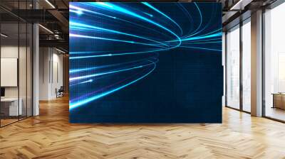 Blue light streak, fiber optic, speed line, futuristic background for 5g or 6g technology wireless data transmission, high-speed internet in abstract. internet network concept. vector design. Wall mural