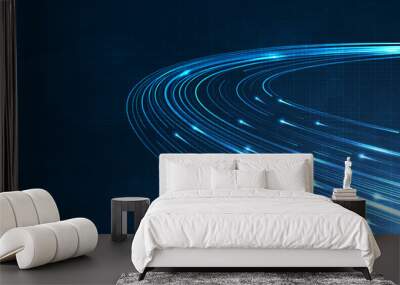 Blue light streak, fiber optic, speed line, futuristic background for 5g or 6g technology wireless data transmission, high-speed internet in abstract. internet network concept. vector design Wall mural