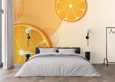 Drop water vitamin c orange and structure. vitamin solution complex with chemical formula from nature. beauty treatment nutrition skin care design. medical and scientific concepts for cosmetic. Wall mural