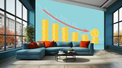 Financial growth concept with golden coin dollar. up or down income graph vector design. concept of monetary collection or strategy of profit or benefit making in business. Wall mural