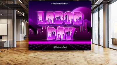 labor day editable text effect retro style Wall mural