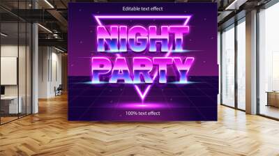 night party editable text effect retro with neon style Wall mural