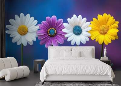 Colorful Daisy Flowers on Vibrant Background Wall mural