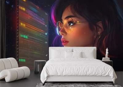 Elegant Woman in Digital Illustration with Flowing Colors Wall mural