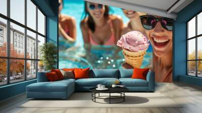 Friends enjoy eating ice cream Wall mural