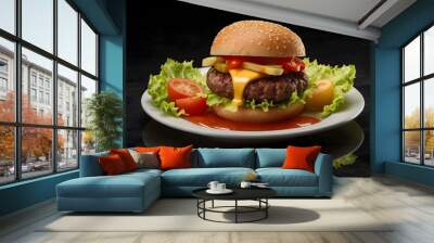 hamburger on a plate Wall mural