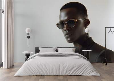 Close-up portrait man wear black gold sunglasses Wall mural