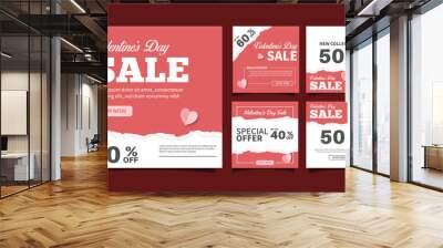 Creative vector modern valentine;s day sale social media post template banner collection. online web promotion. torn paper style design vector illustration Wall mural