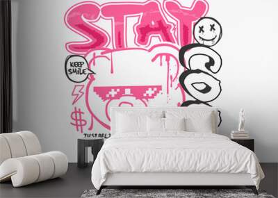 stay cool typography slogan with head bear doll graffiti art style vector illustration for streetwear and urban style t-shirts design, hoodies, etc Wall mural