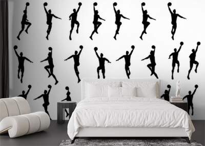 collection of different angle of silhouette male basketball player character , isolated vector for graphic resources Wall mural