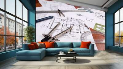 engineer, architect or contractor plans and tools Wall mural