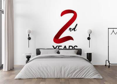 2 anniversary logo vector red ribbon Wall mural