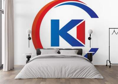 ki logo vector modern initial swoosh circle blue and red Wall mural