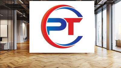 pt logo vector modern initial swoosh circle blue and red Wall mural