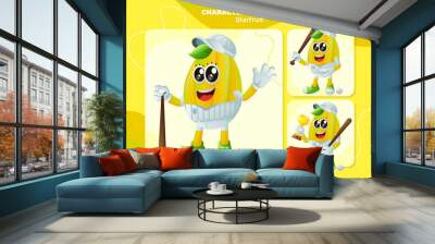 Cute starfruit characters playing baseball Wall mural