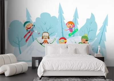 children enjoy winter sports. Wall mural