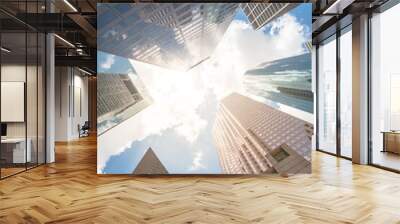 Upward view of skyscrapers against a cloud blue sky in the business district area of downtown Houston, Texas, US. Wall mural