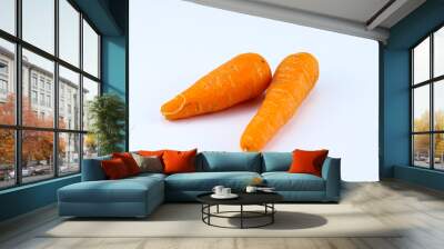 two fresh orange carrots on a white isolated background Wall mural