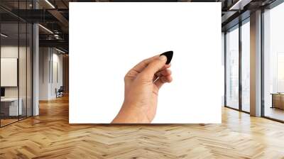 Black male hand holding a guitar pick isolated on white background Wall mural