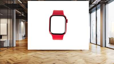 Red smart watch isolated on white background blanc screen mockup Wall mural