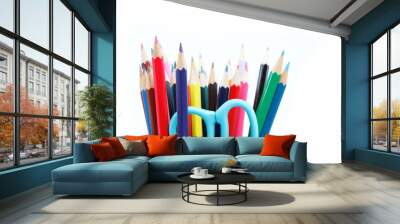 close up of color pencils with different color over white backgr Wall mural