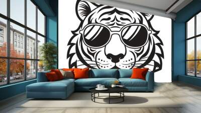 Tiger with glasses isolated white background Wall mural