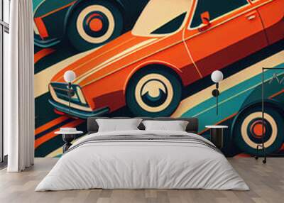 Illustration of cars pattern on pastel background, Generative AI. Wall mural