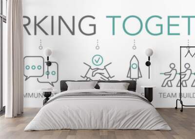 Working together icon concept - thin Line collaboration icon banner two-tone Wall mural