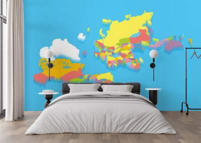 colorful isometric political map of the world. Perspective cartography vector illustration. Puzzle and mosaic  concept of world countires borders. Africa, Australia, Europe, Asia,a and America blocks. Wall mural