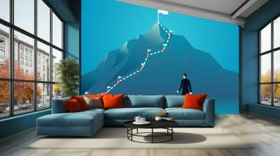 vector illustration of a businessman walking at the top of mountain with white path graphic. describe succession of business. business concept illustration Wall mural