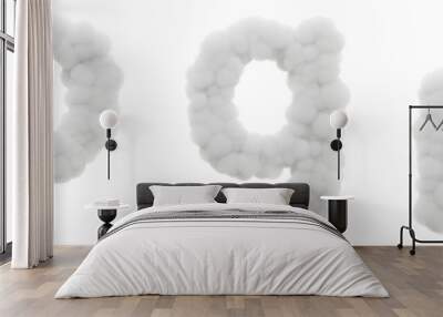 Contrasting Harmony: Picture lowercase letters n, p, q, r, and s standing out with fluffy cotton clouds stylized. Their crisp edges and defined shapes offer a counterpoint to the surrounding  Wall mural