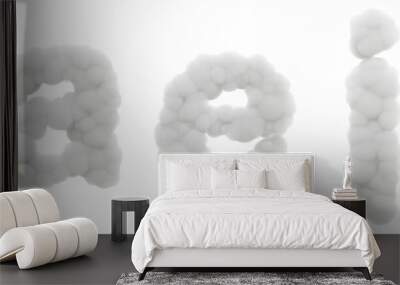 Vowel Symphony: Imagine a playful dance of lowercase letters A, E, and I, rendered in fluffy cotton clouds. Each letter takes shape like a soft puff, drifting across a vibrant sky Wall mural