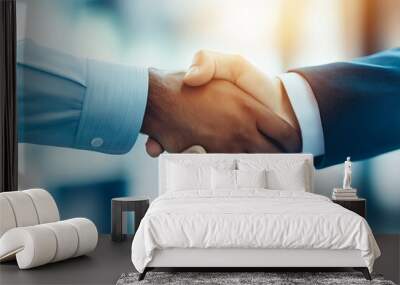 Two men shake hands in a business meeting. The handshake is a symbol of agreement and trust. Concept of professionalism and collaboration Wall mural