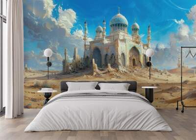 a high fantasy mysterious small abandoned mosque in a barren desert, stuning art Wall mural