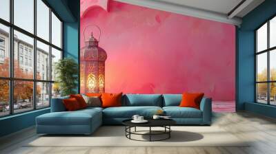 Arabic lantern in a pastel pink background Wall mural