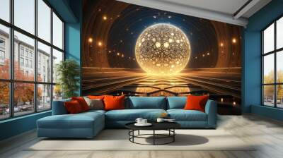 Islamic golden background arabic in the room, luminous luxury 3d orb, background for islamic event. Wall mural