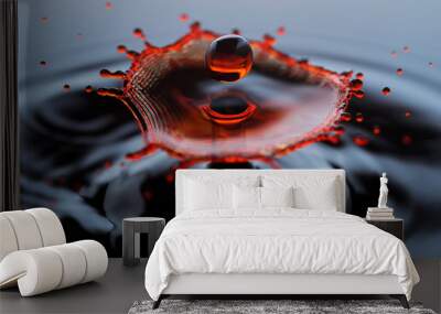 Collision effect of two red falling water drops - spatter Wall mural