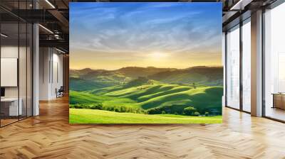 Idyllic view, green Tuscan hills in light of the setting sun Wall mural