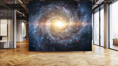 A view from space to a spiral galaxy and stars. Universe filled with stars, nebula and galaxy,. Elements of this image furnished by NASA. Wall mural